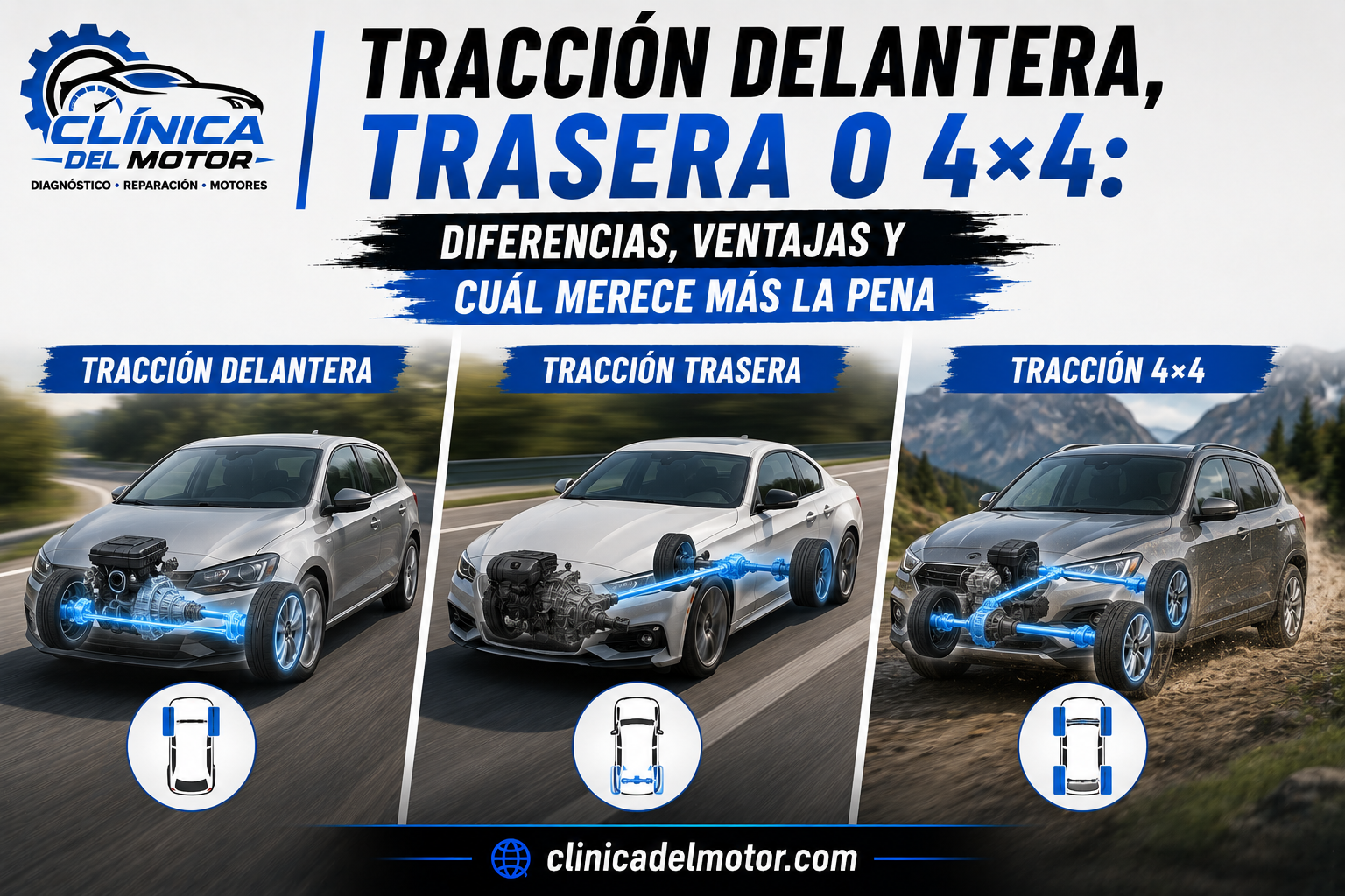 Tracción delantera, trasera o 4×4: diferencias, ventajas y cuál merece más la pena