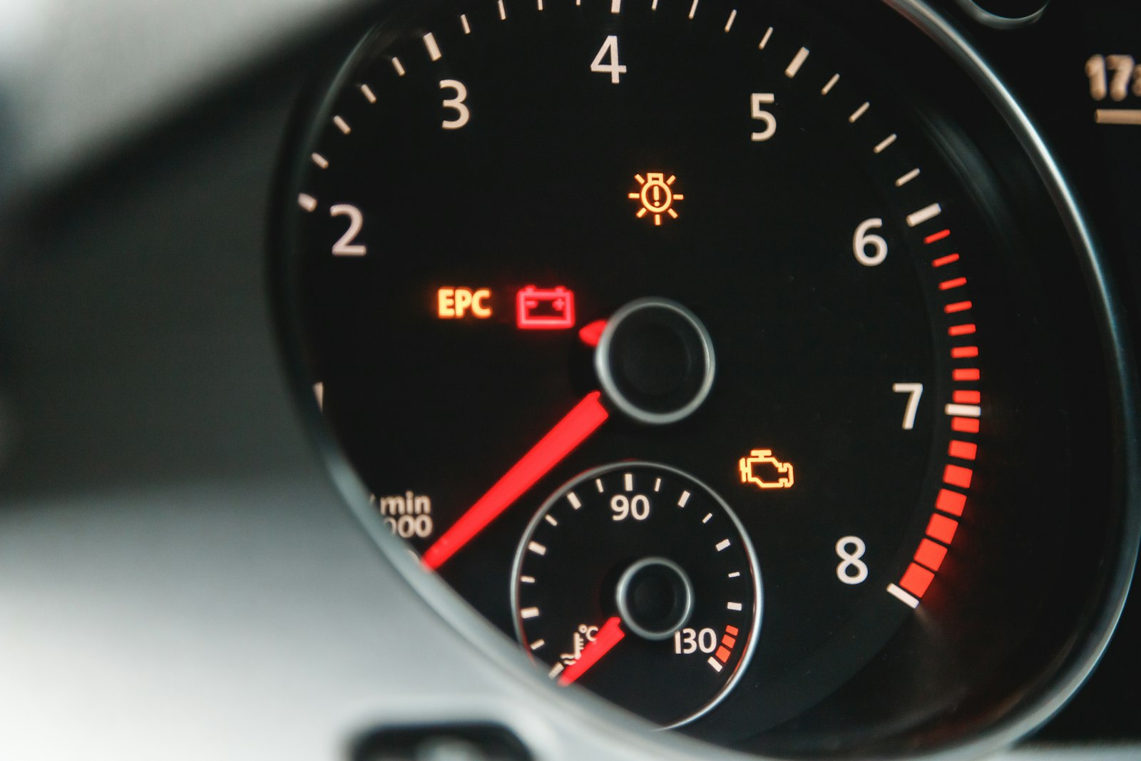 Cuadro de instrumentos de un coche con testigos
